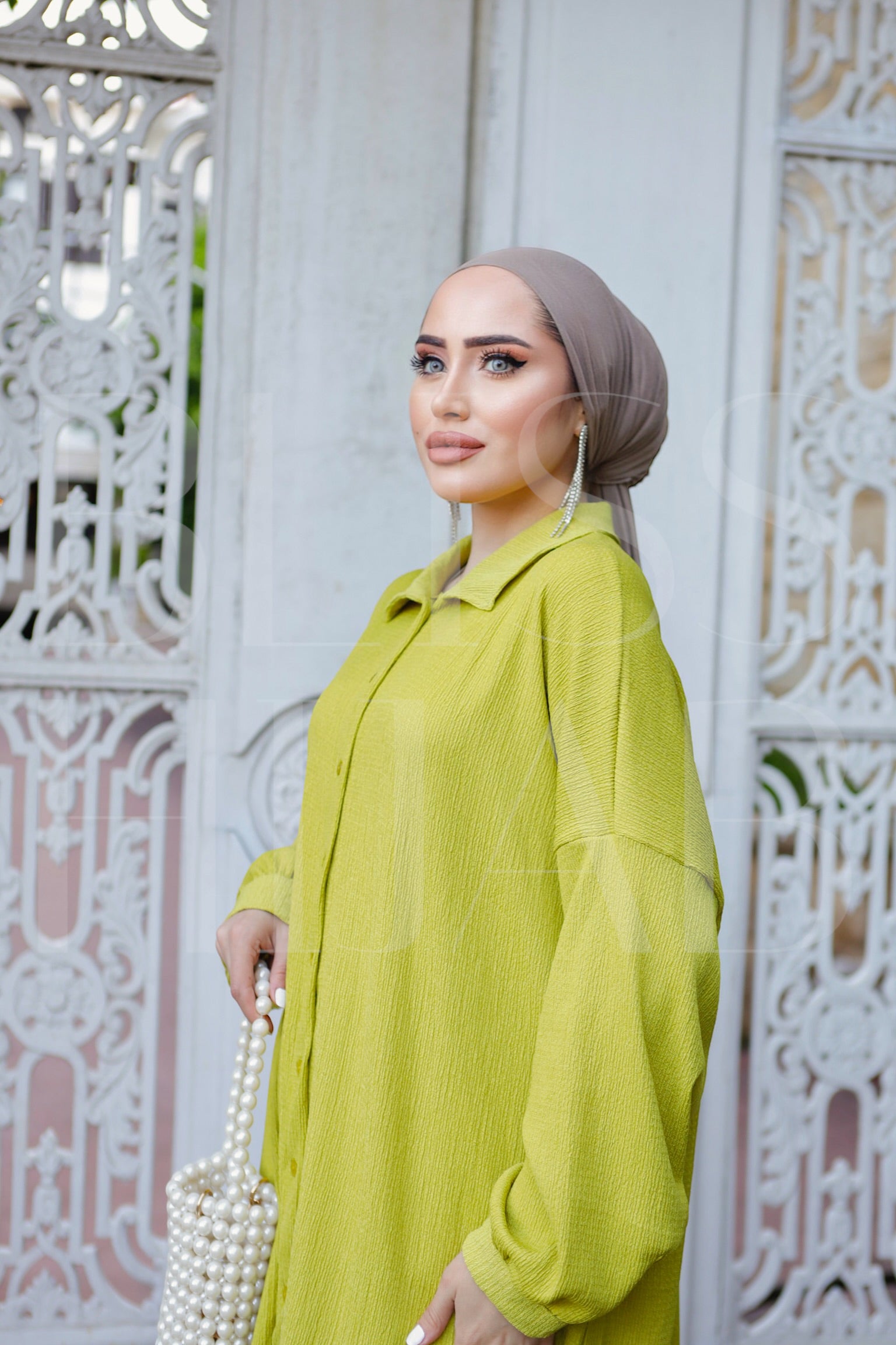 Fatin Buttoned Cotton 2 Piece Set - Pistachio