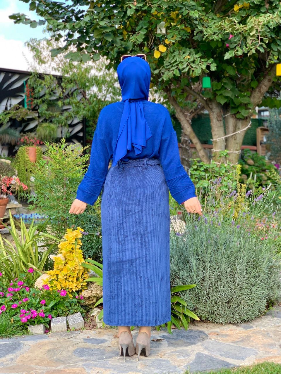 Corduroy Skirt W/ Belt - Blue